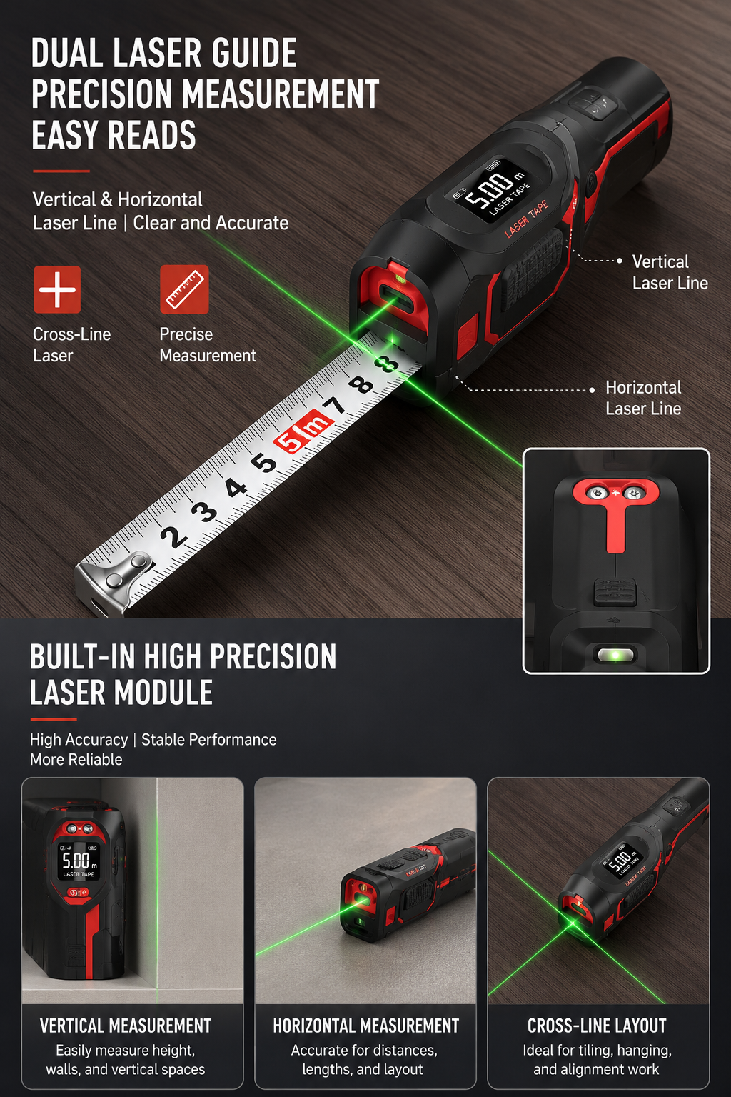 LineLock 3-in-1 Laser Tape Measure