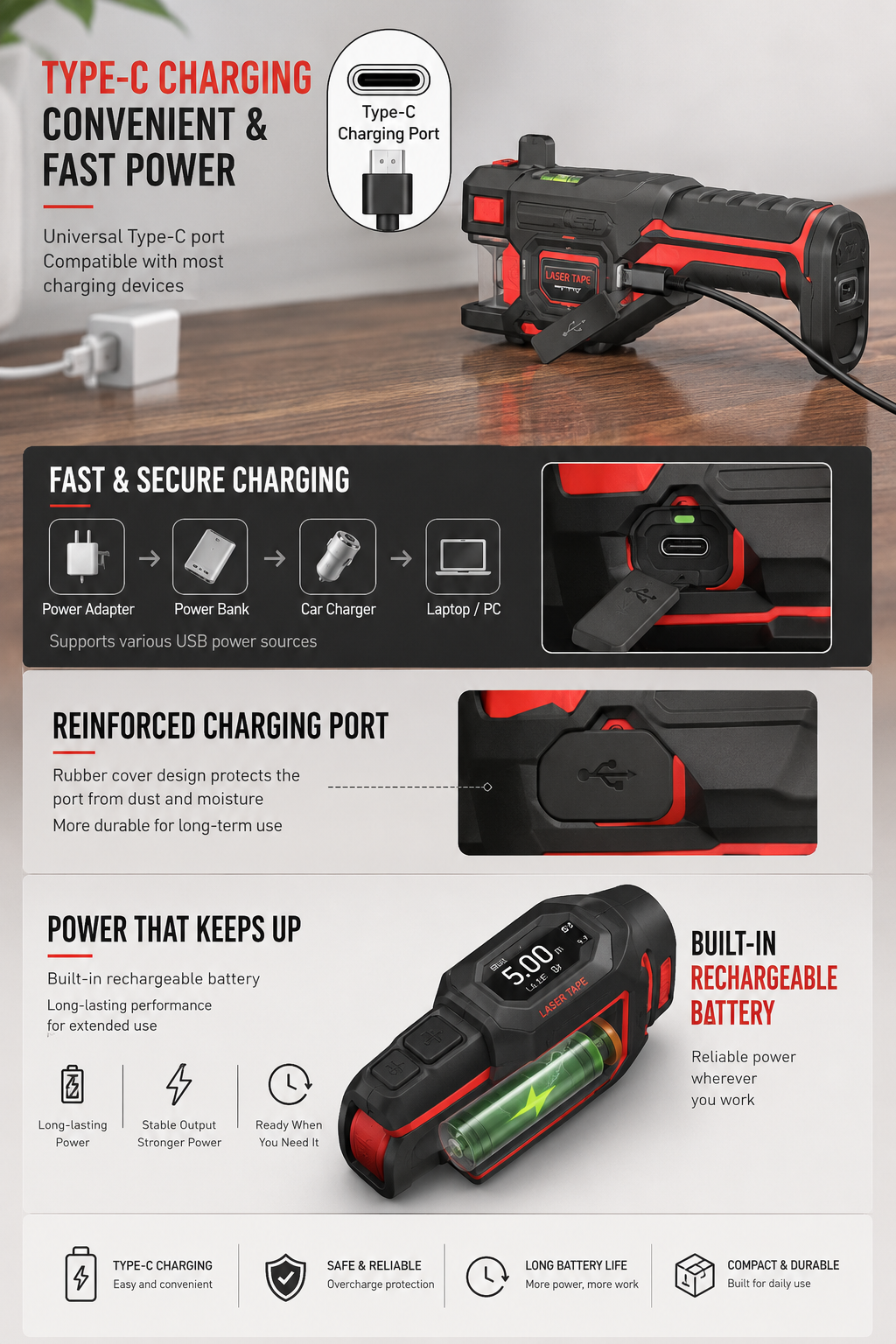 LineLock 3-in-1 Laser Tape Measure