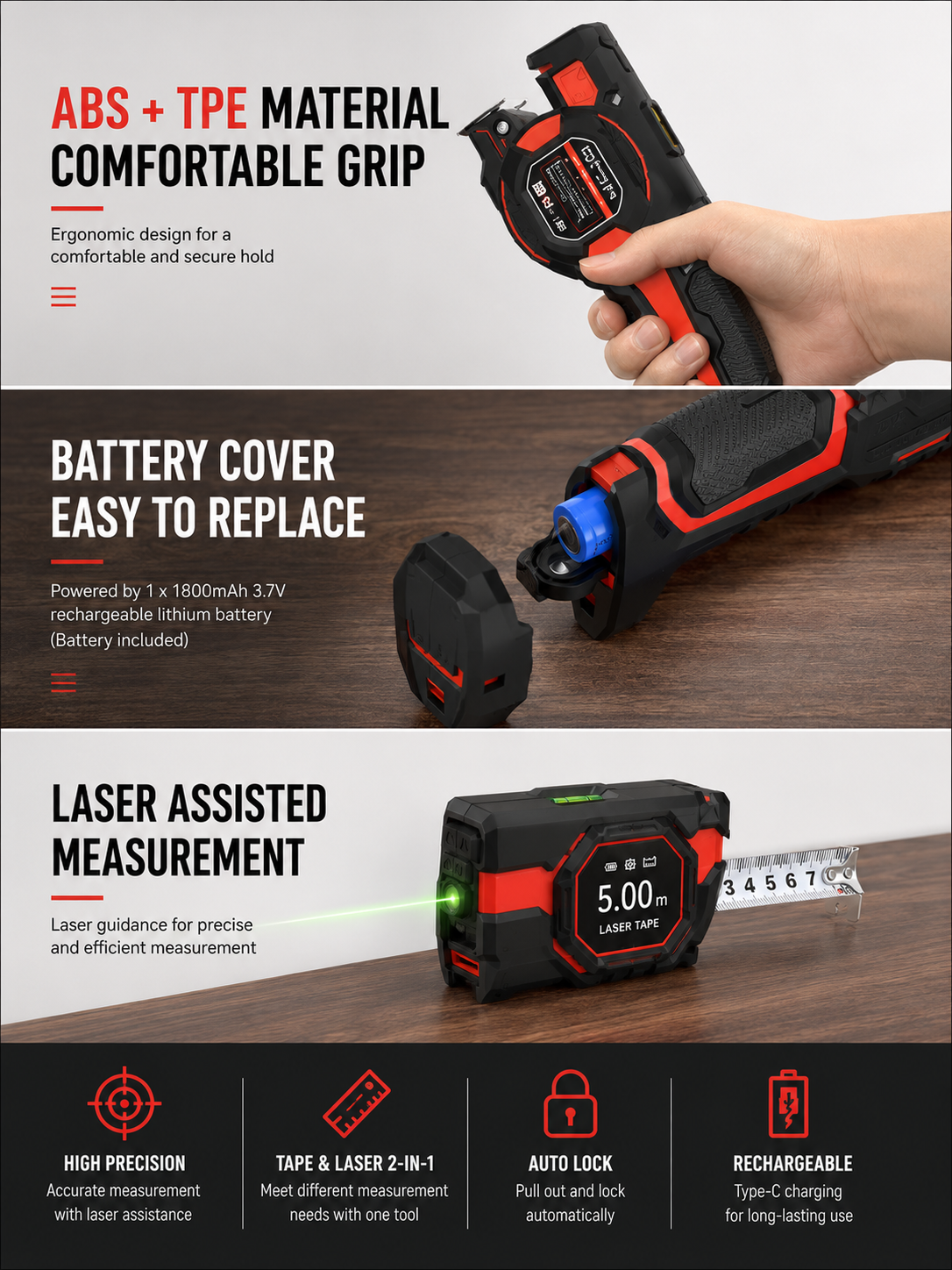 LineLock 3-in-1 Laser Tape Measure