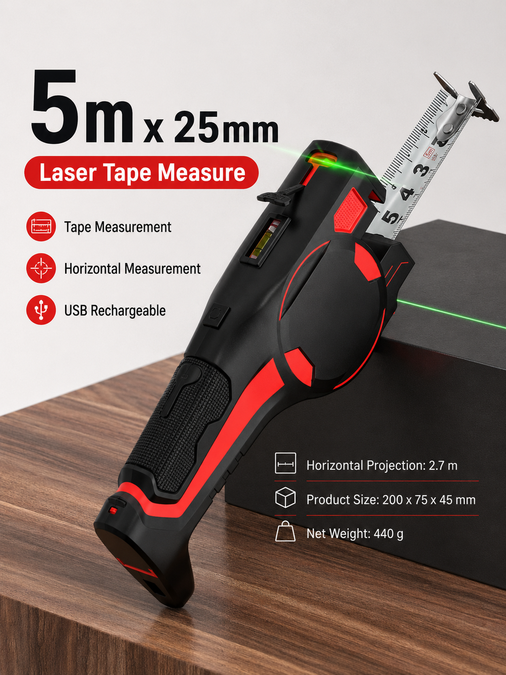 LineLock 3-in-1 Laser Tape Measure