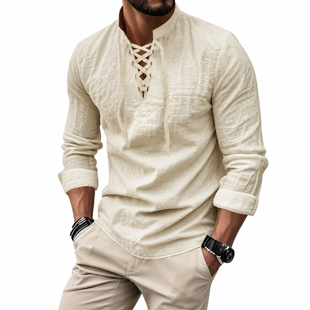 Men’s Lace-Up Collar Casual Shirt
