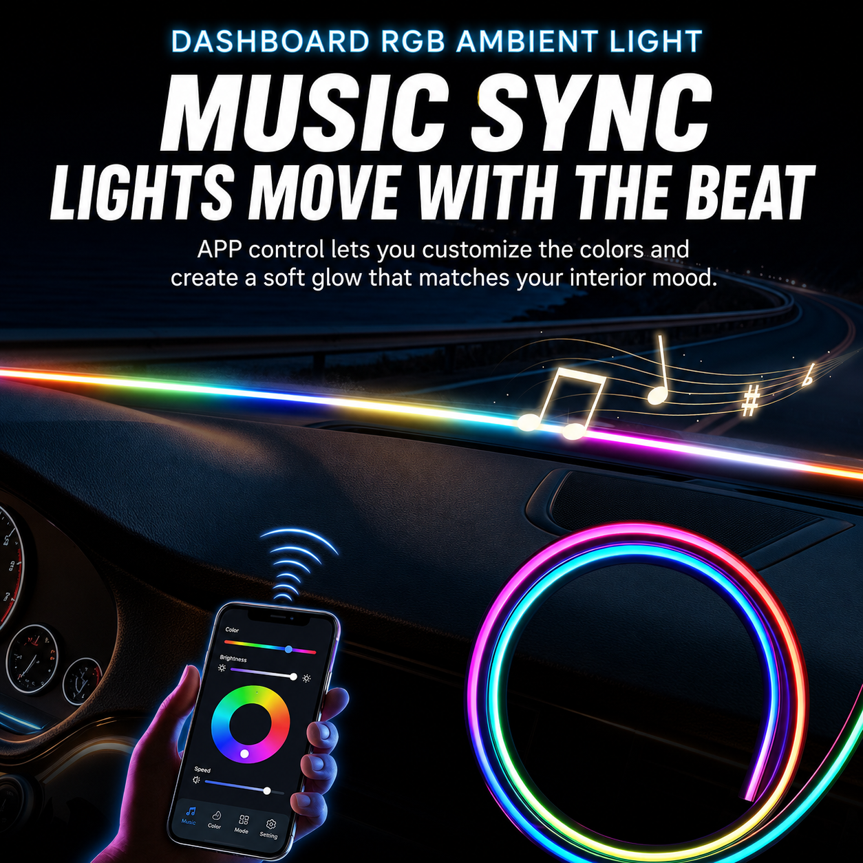 RGB Car Dashboard Ambient Light Strip