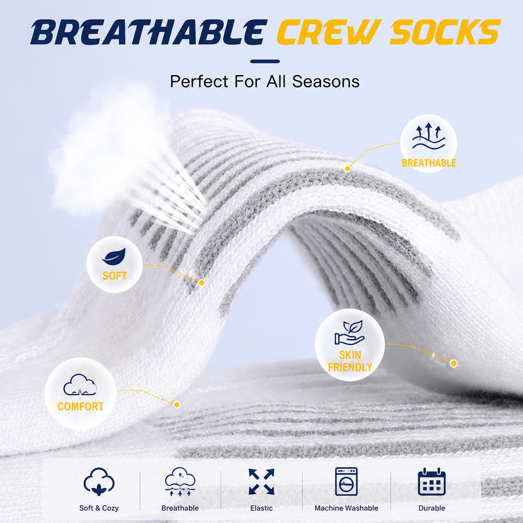 AirStride Men's Breathable Crew Socks