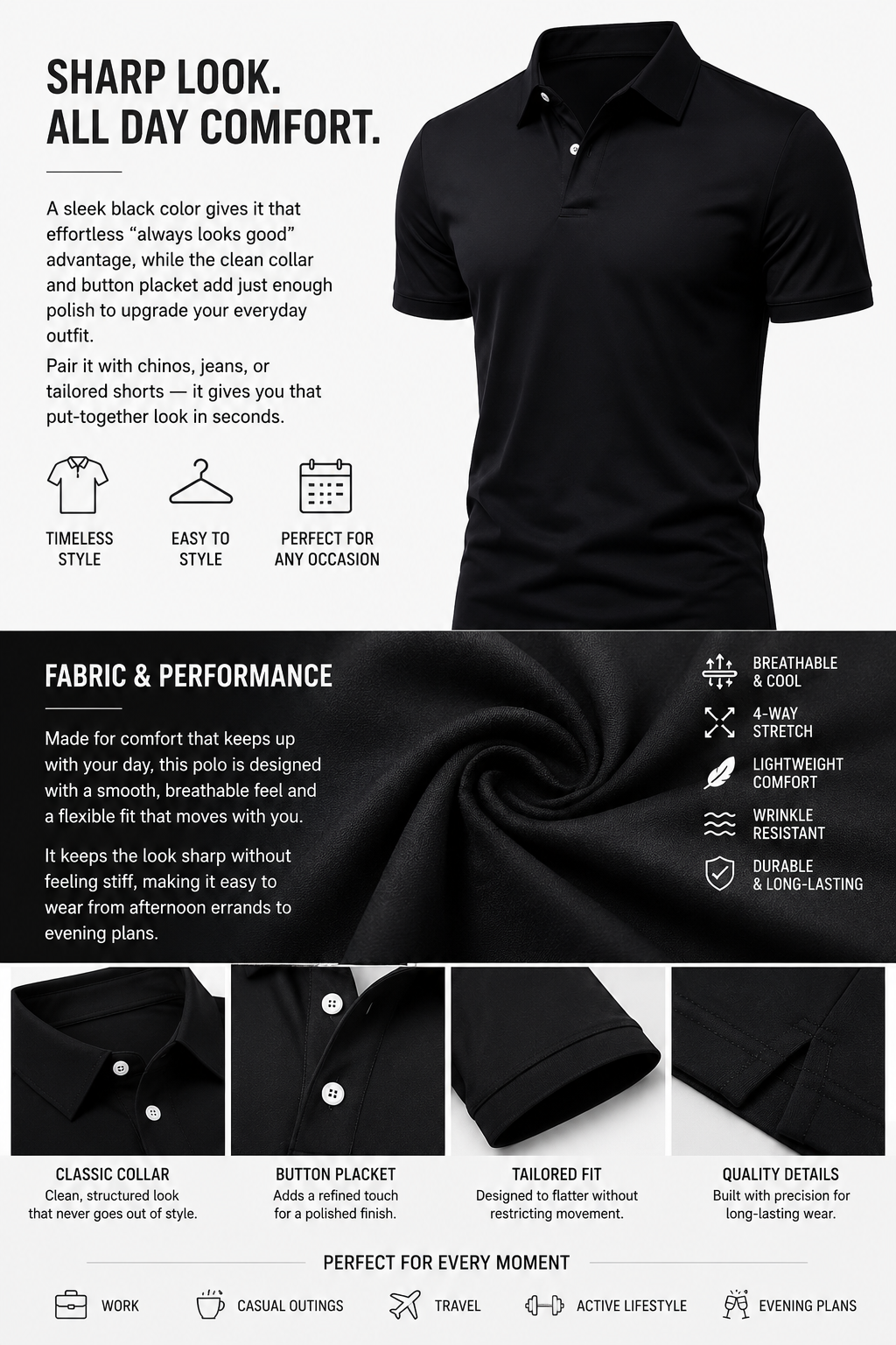 Mens PowerFit Polo for Night Out