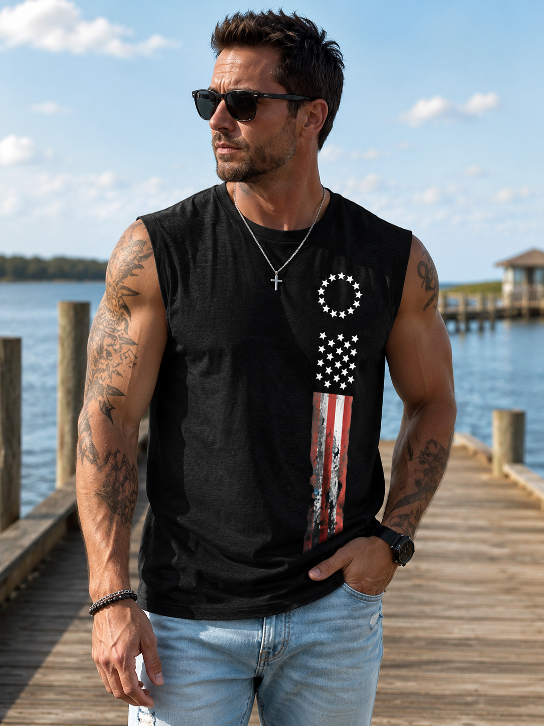 Mens Freedom Flag Muscle Tank