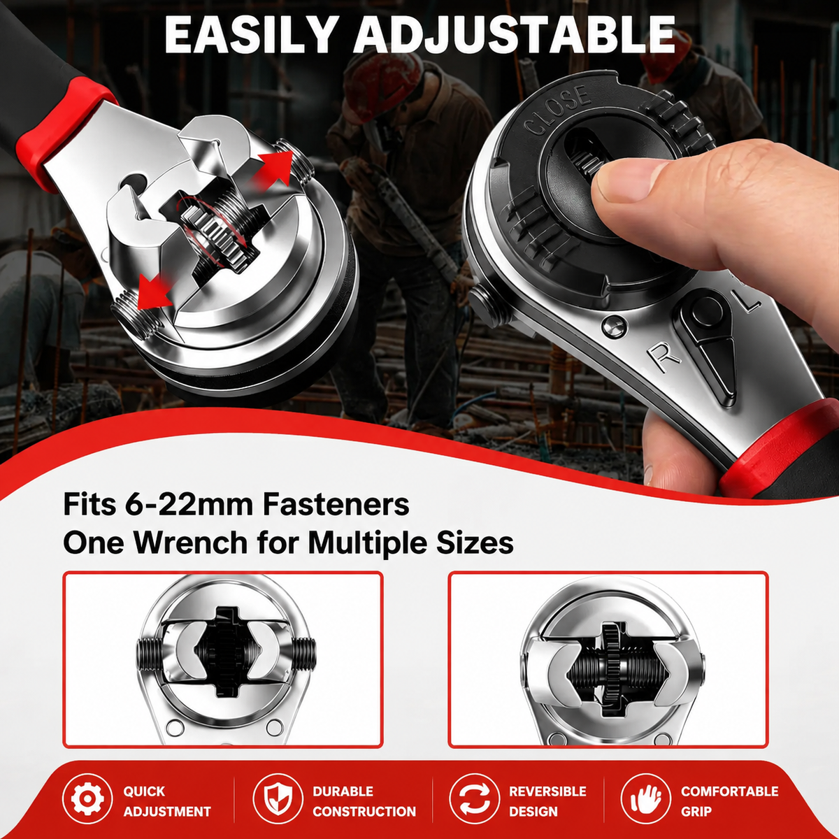 QuickAdjust 6–22mm Universal Ratchet Wrench
