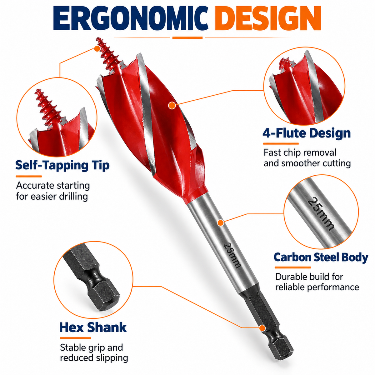 8-Piece 4-Flute Wood Drill Bit Set — Tackle Woodworking Jobs with More Size Options