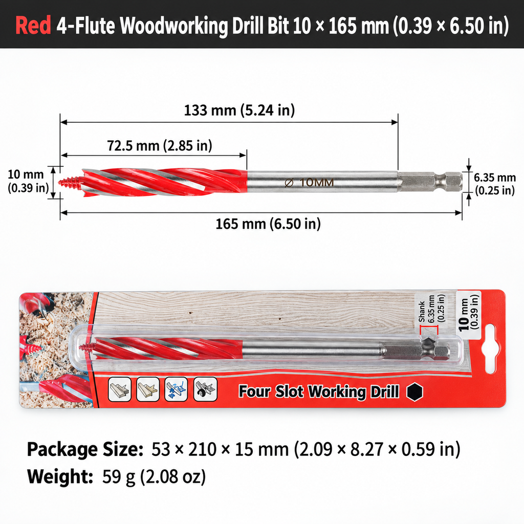 8-Piece 4-Flute Wood Drill Bit Set — Tackle Woodworking Jobs with More Size Options