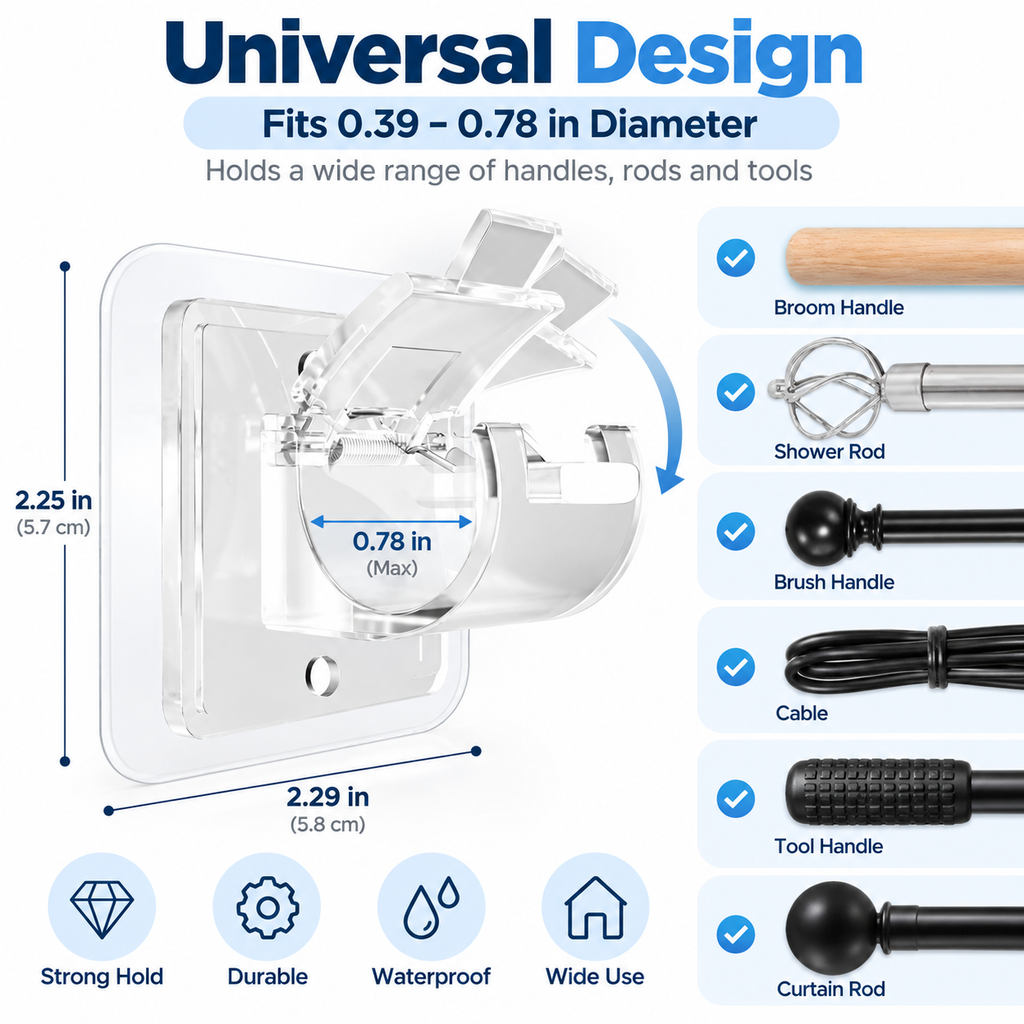 Clear Wall-Mounted Broom &amp; Mop Holder — Give Cleaning Tools a Place of Their Own