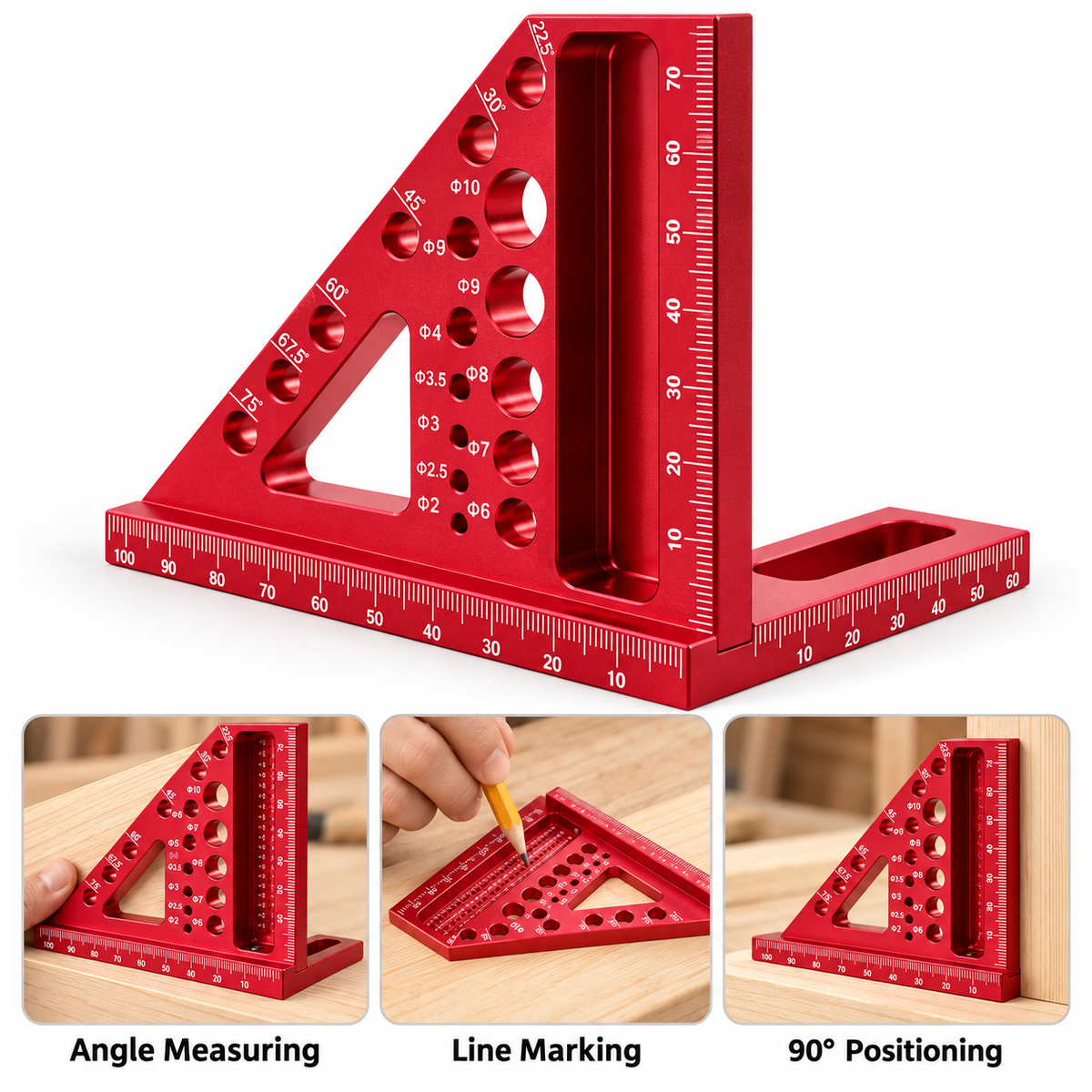 Multi-Function Woodworking Square — Mark Lines, Angles &amp; Square Edges