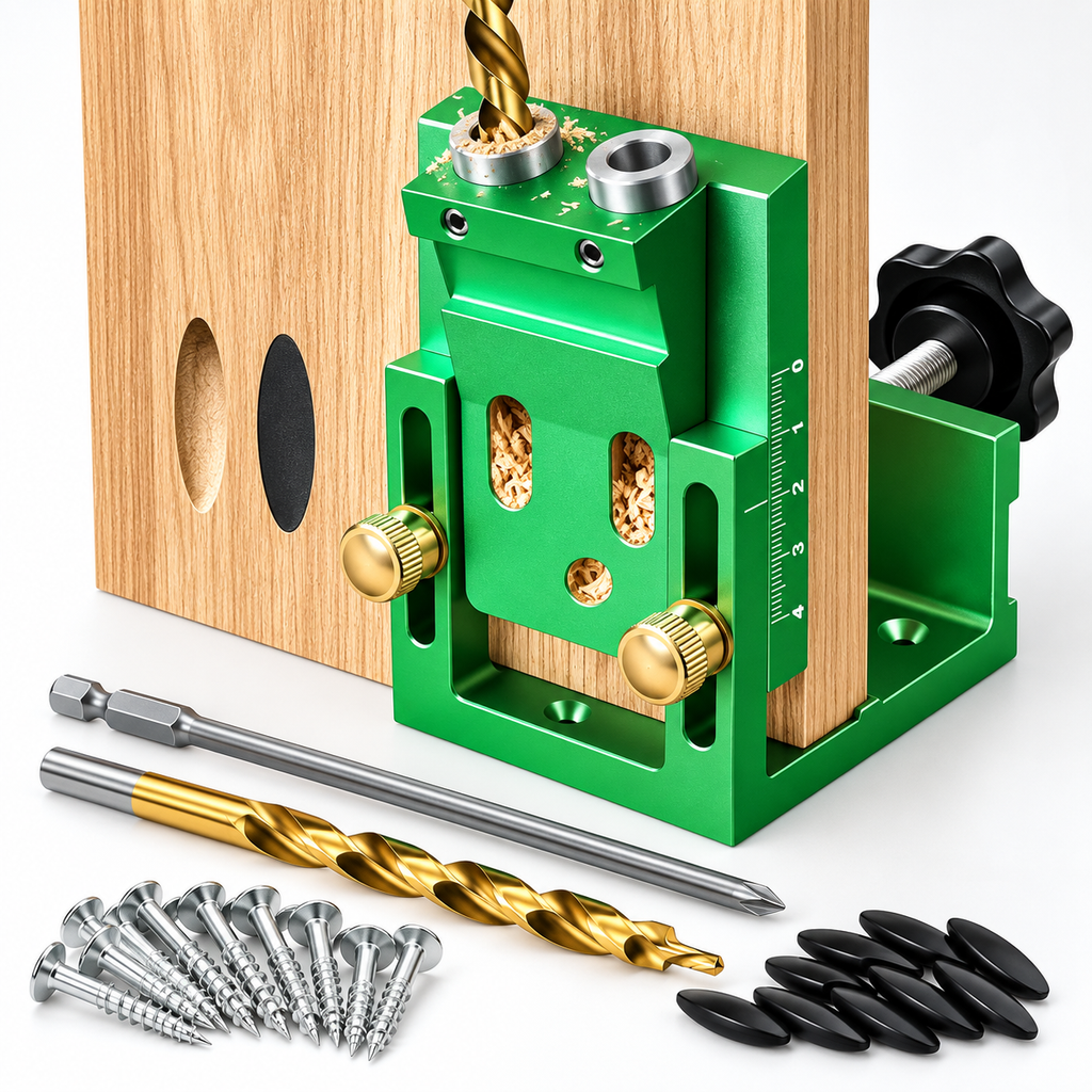 Adjustable Pocket Hole Jig Kit — Build Wood Joints with Guided Drilling