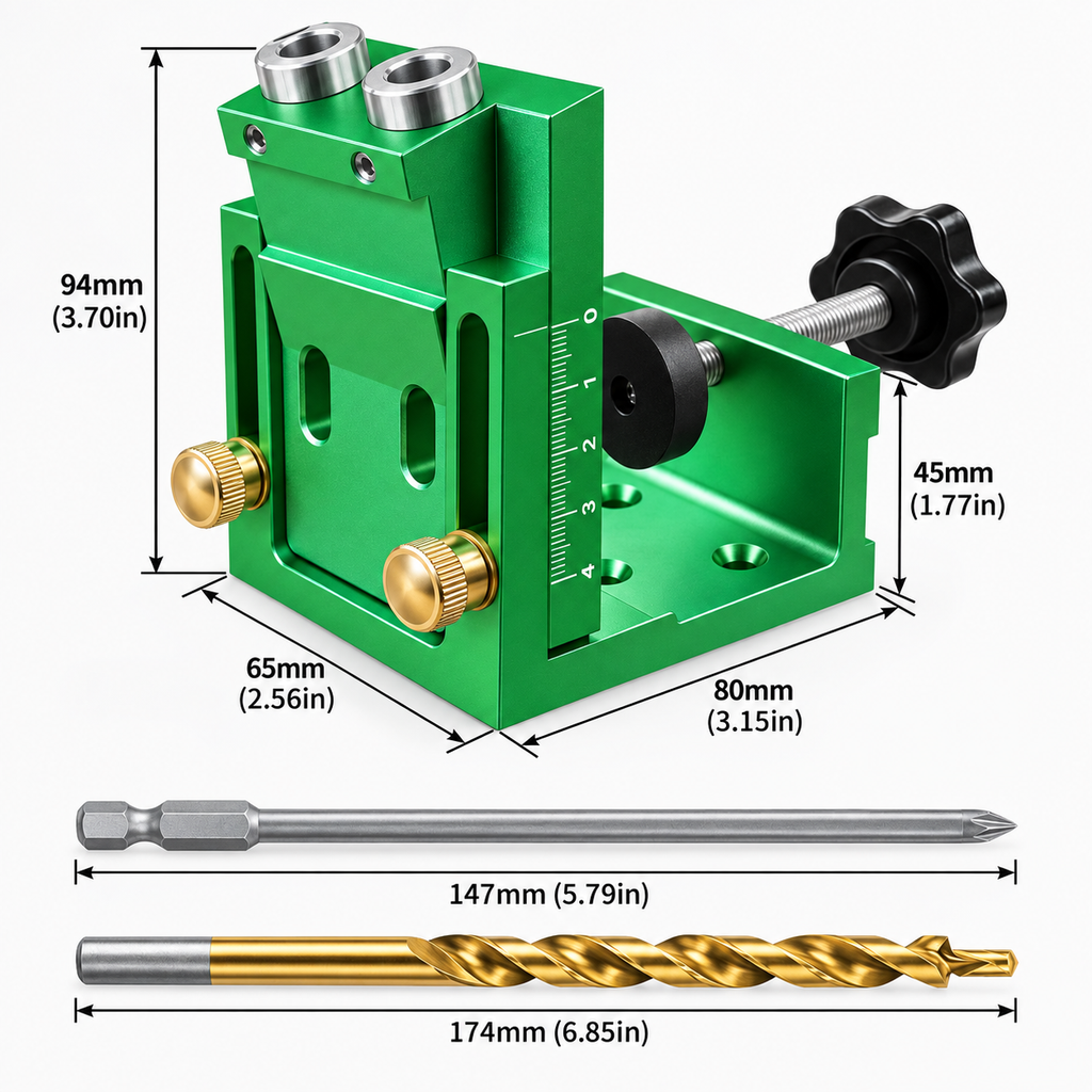 Adjustable Pocket Hole Jig Kit — Build Wood Joints with Guided Drilling