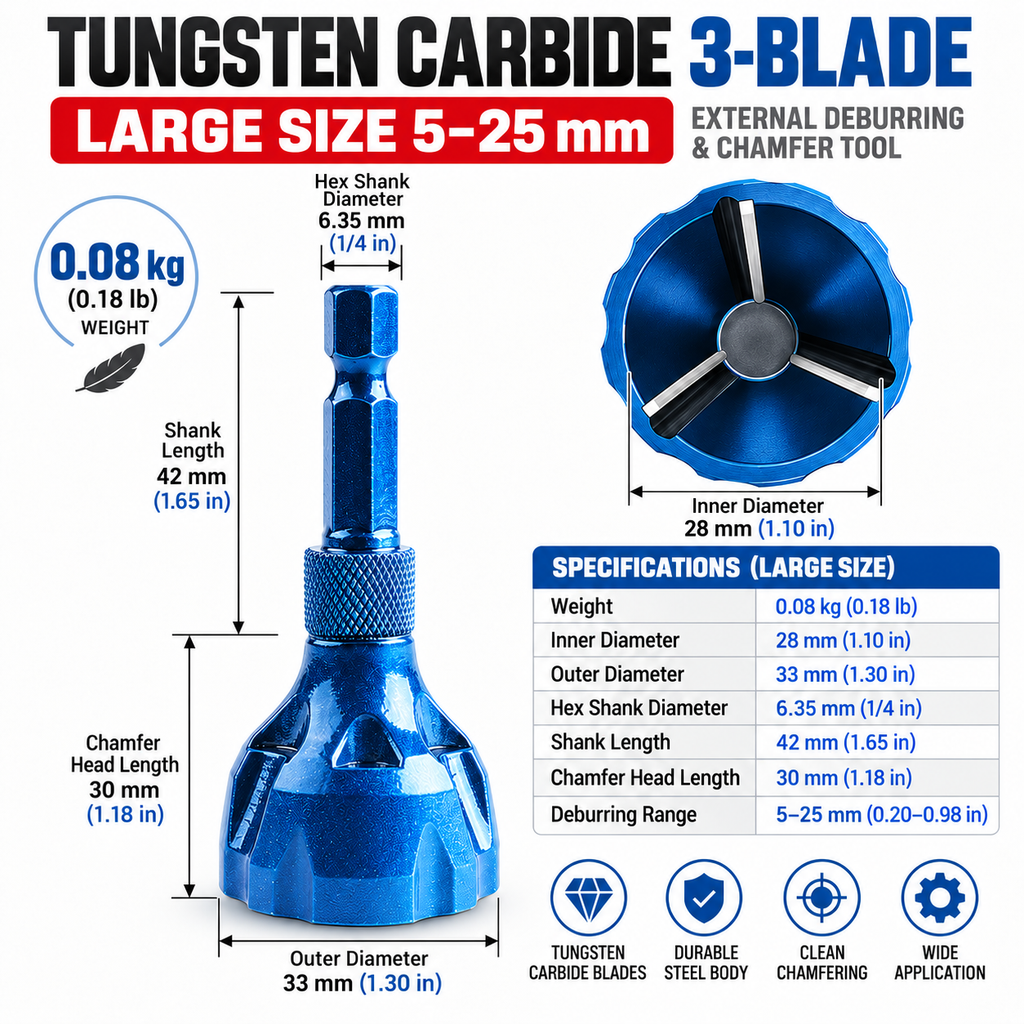 External Deburring Chamfer Tool — Clean Up Rough Bolt Ends for Easier Nut Starting