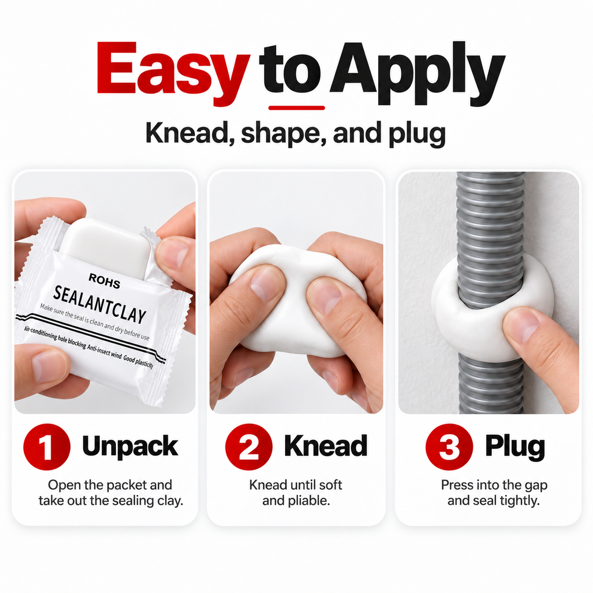 White Moldable Sealing Putty — Shape It to Fill Gaps Around Pipes