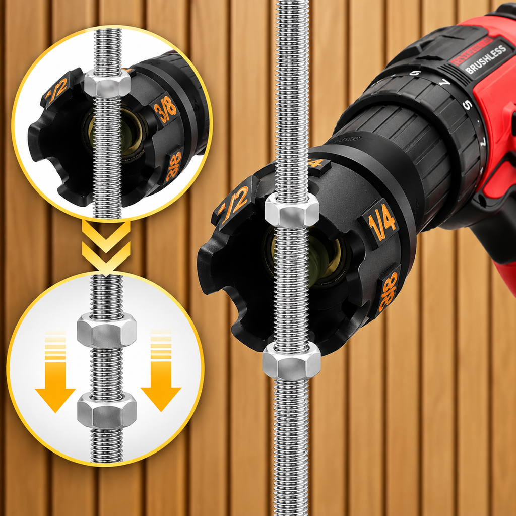 Drill-Powered Threaded Rod Nut Spinner
