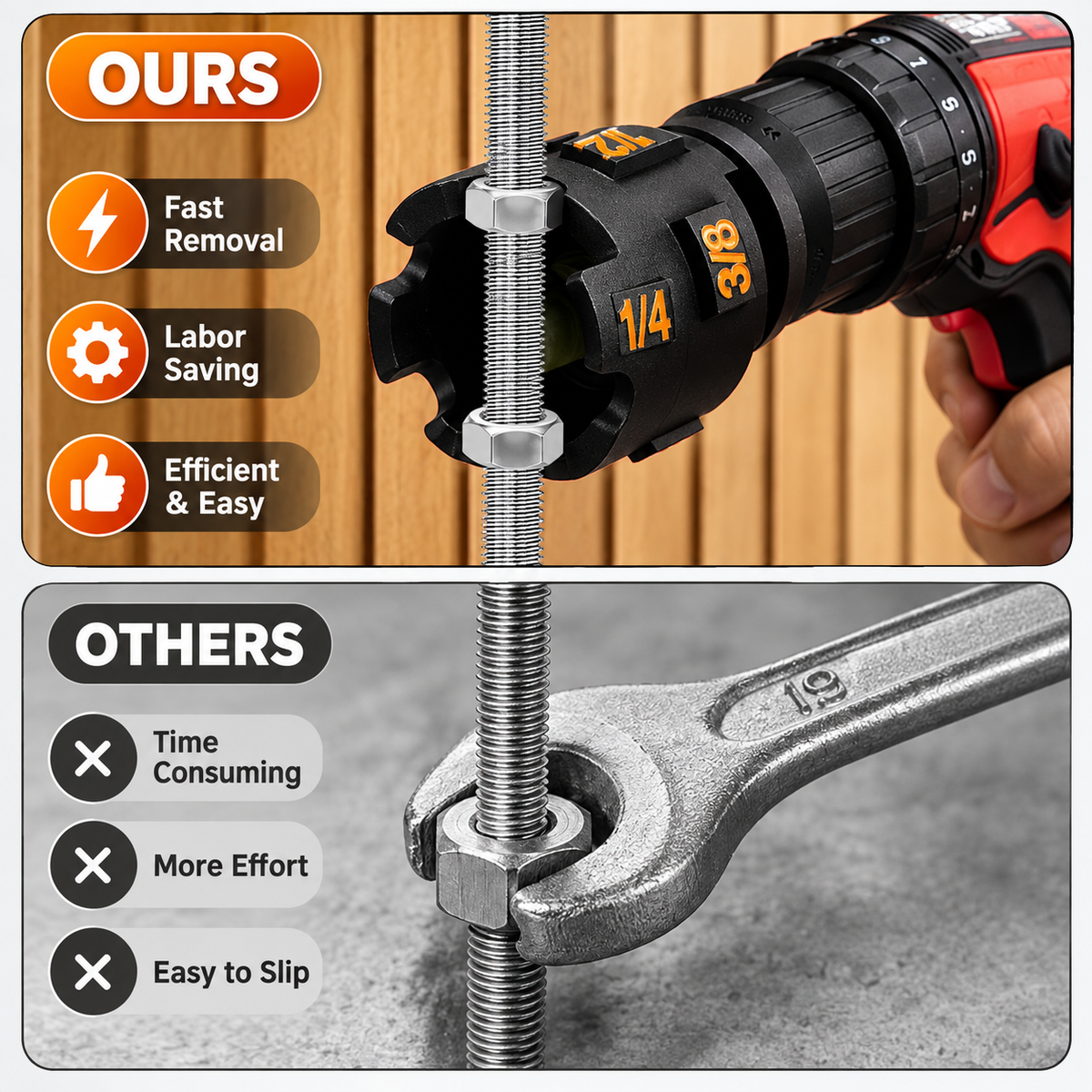 Drill-Powered Threaded Rod Nut Spinner