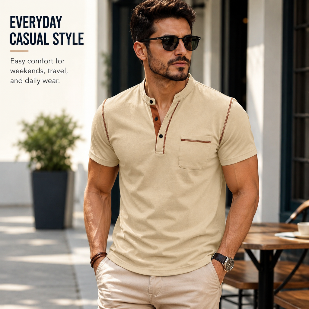 Men’s Short Sleeve Henley Shirt — Relaxed Comfort With Refined Casual Style