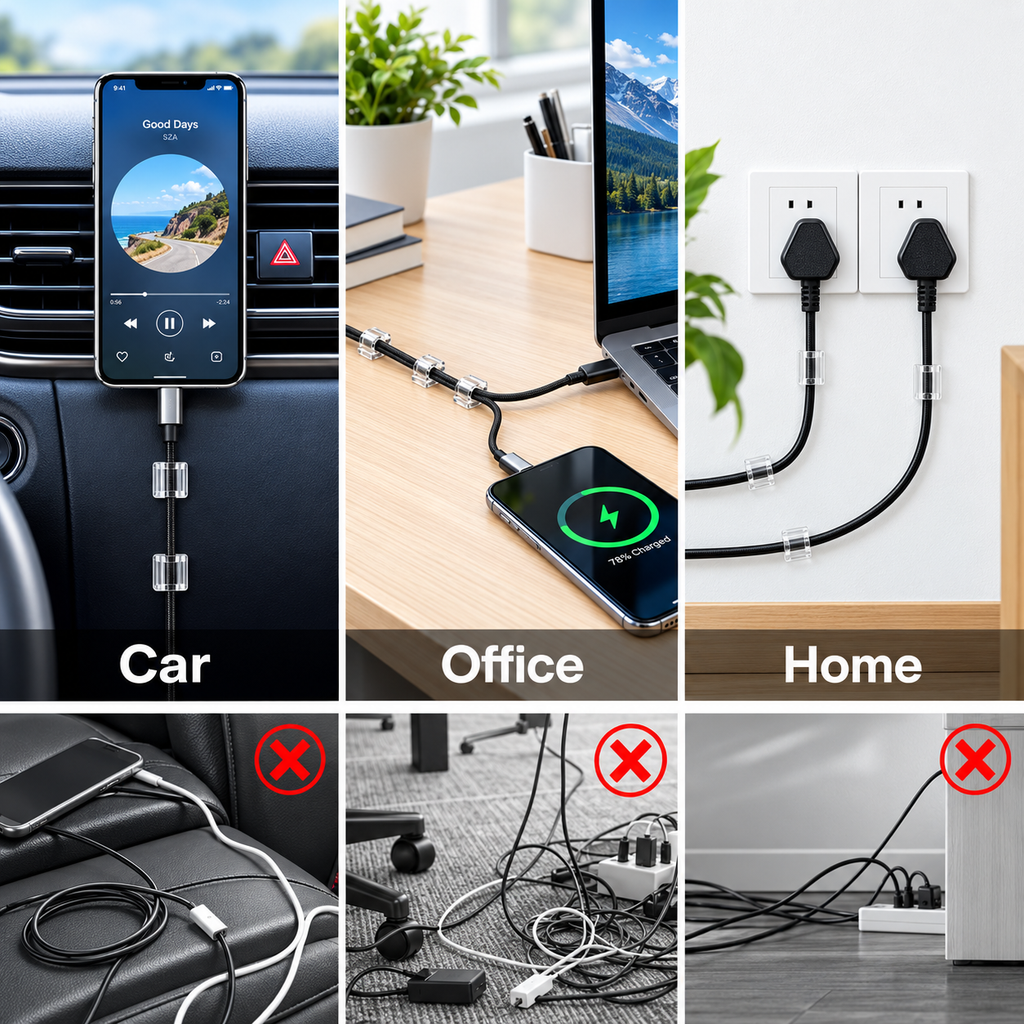 Clear Self-Adhesive Cable Clips — Give Loose Cords a Neater Path