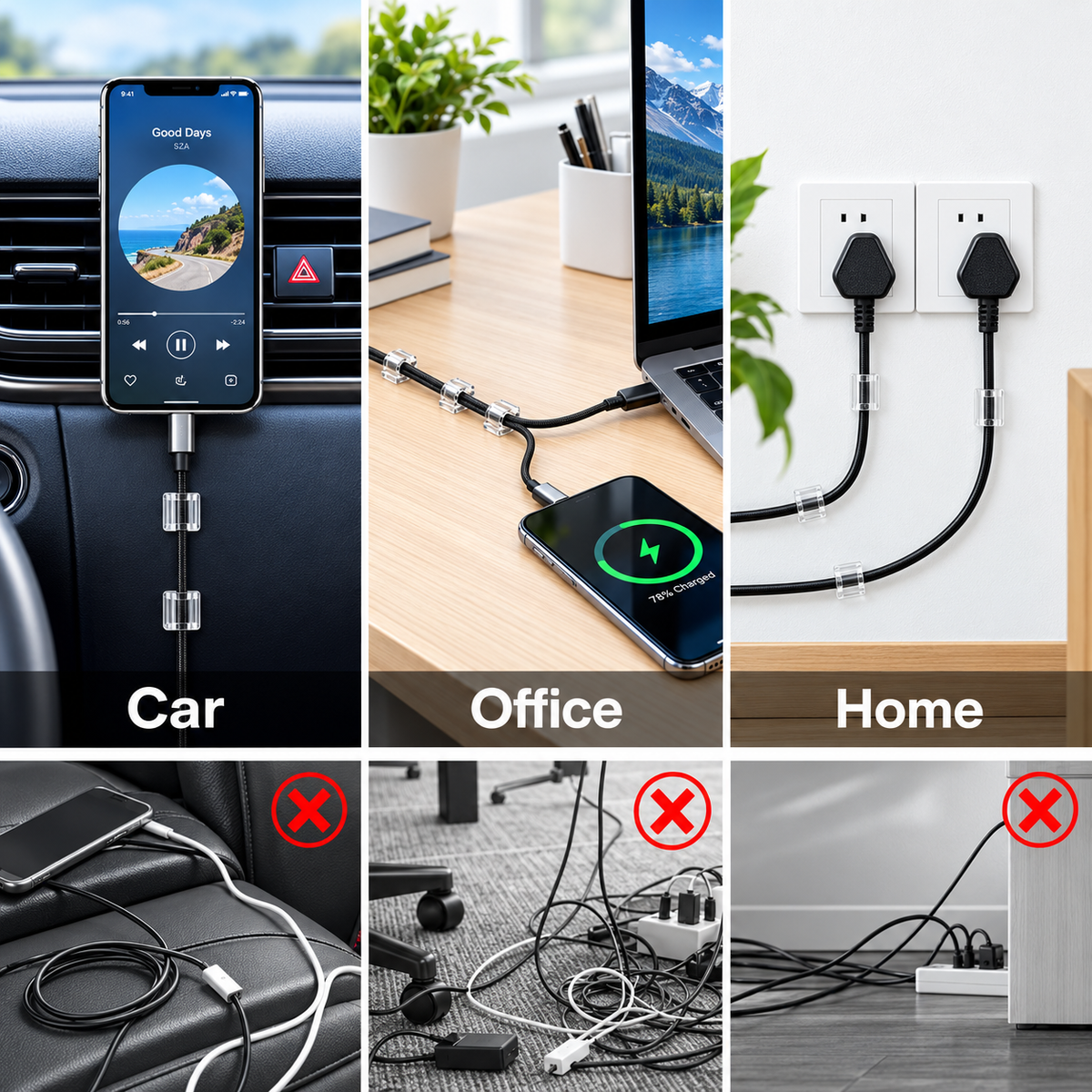 Clear Self-Adhesive Cable Clips — Give Loose Cords a Neater Path