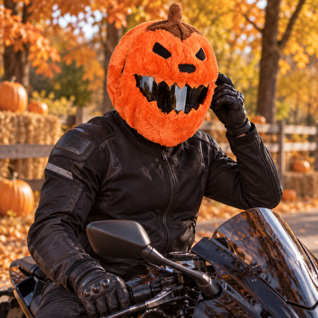 Pumpkin Motorcycle Helmet Cover — A Halloween Gift with Personality