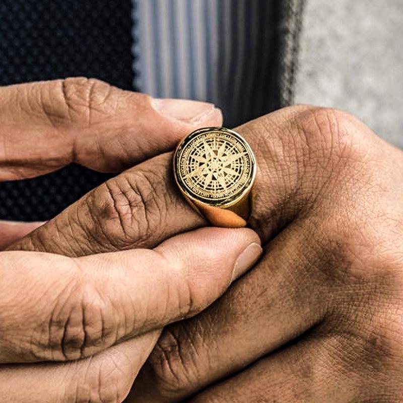 Crafted Compass Stainless Steel Men's Ring
