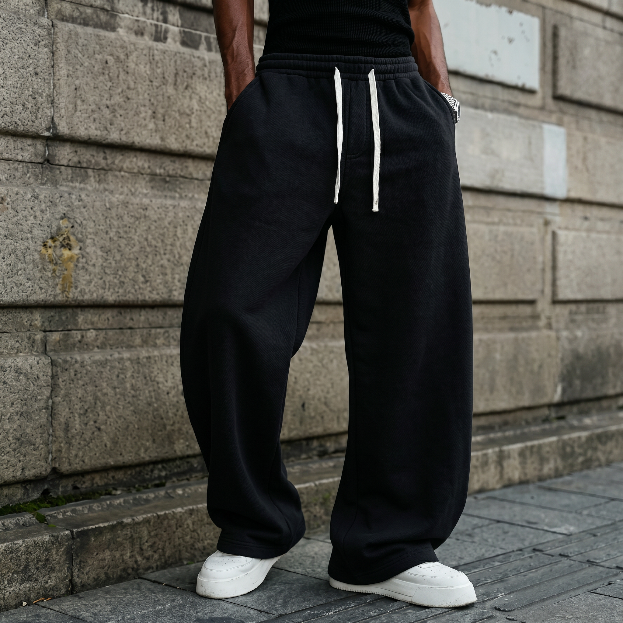 Men’s Oversized Drawstring Sweatpants – Minimal Cleanfit Streetwear Jogger Pants