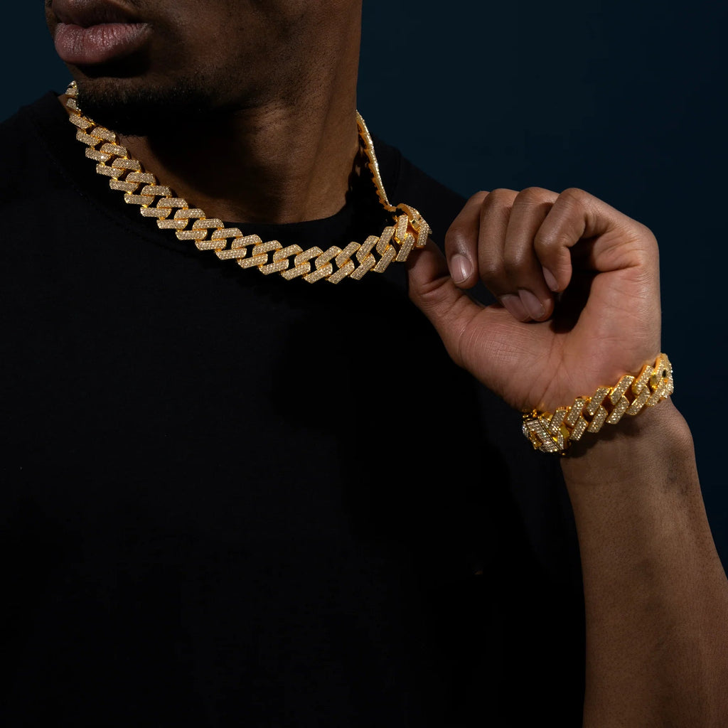 18mm Prong Set Cuban Chain & Bracelet Bundle