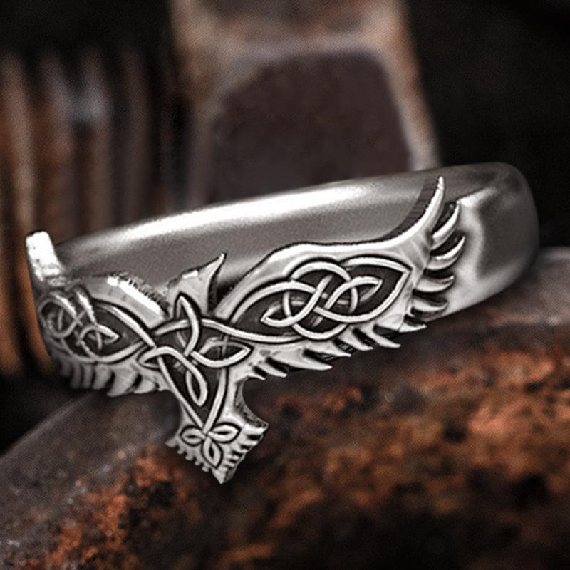 Viking Celtic Knot Raven Ring