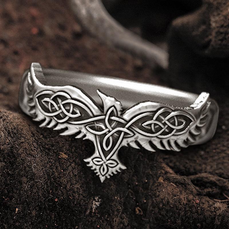 Viking Celtic Knot Raven Ring
