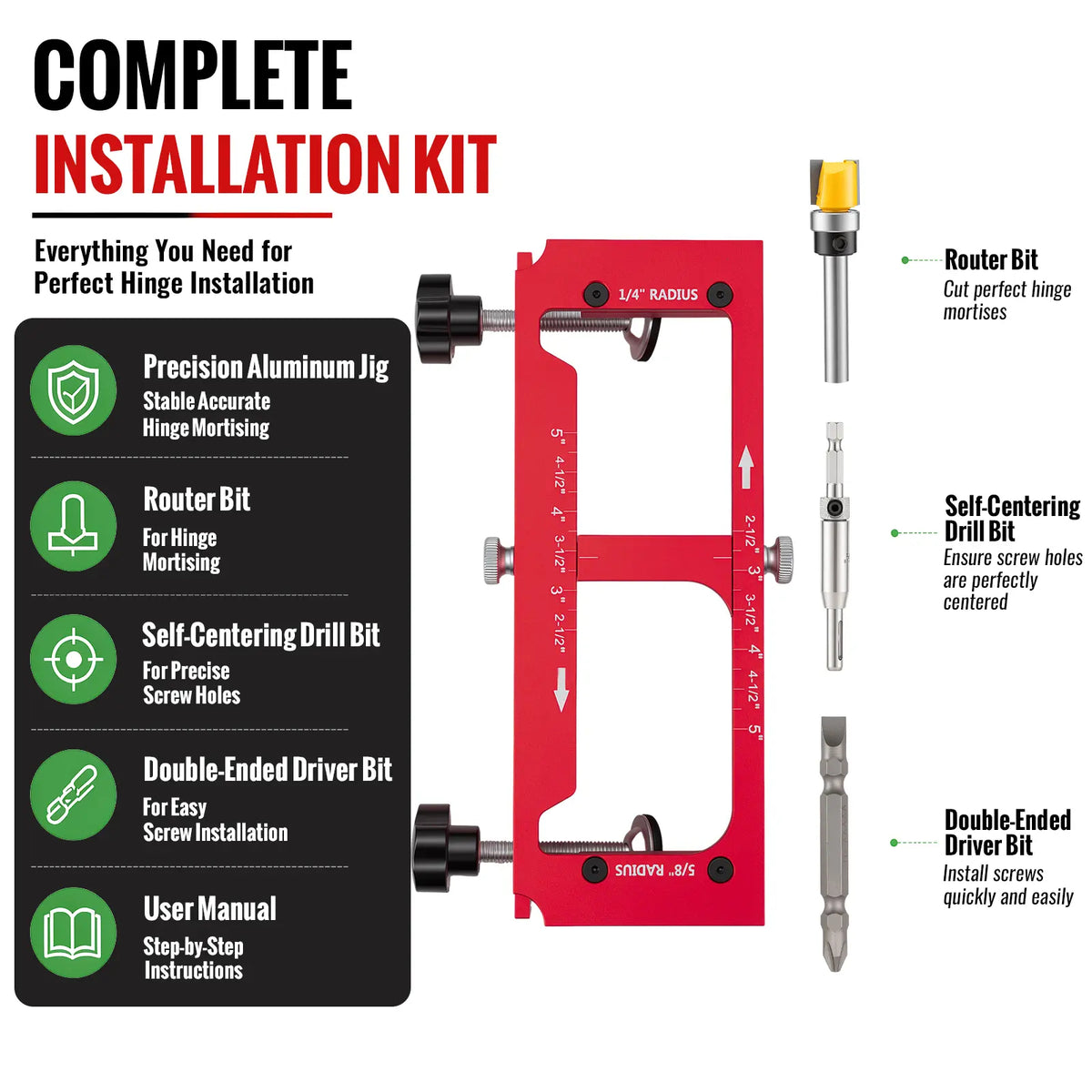 Adjustable Aluminum Door Hinge Mortising Jig Kit