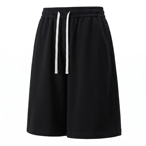 Men’s Cropped Sweat Shorts – Minimal Streetwear Relaxed Fit Drawstring Athletic Shorts