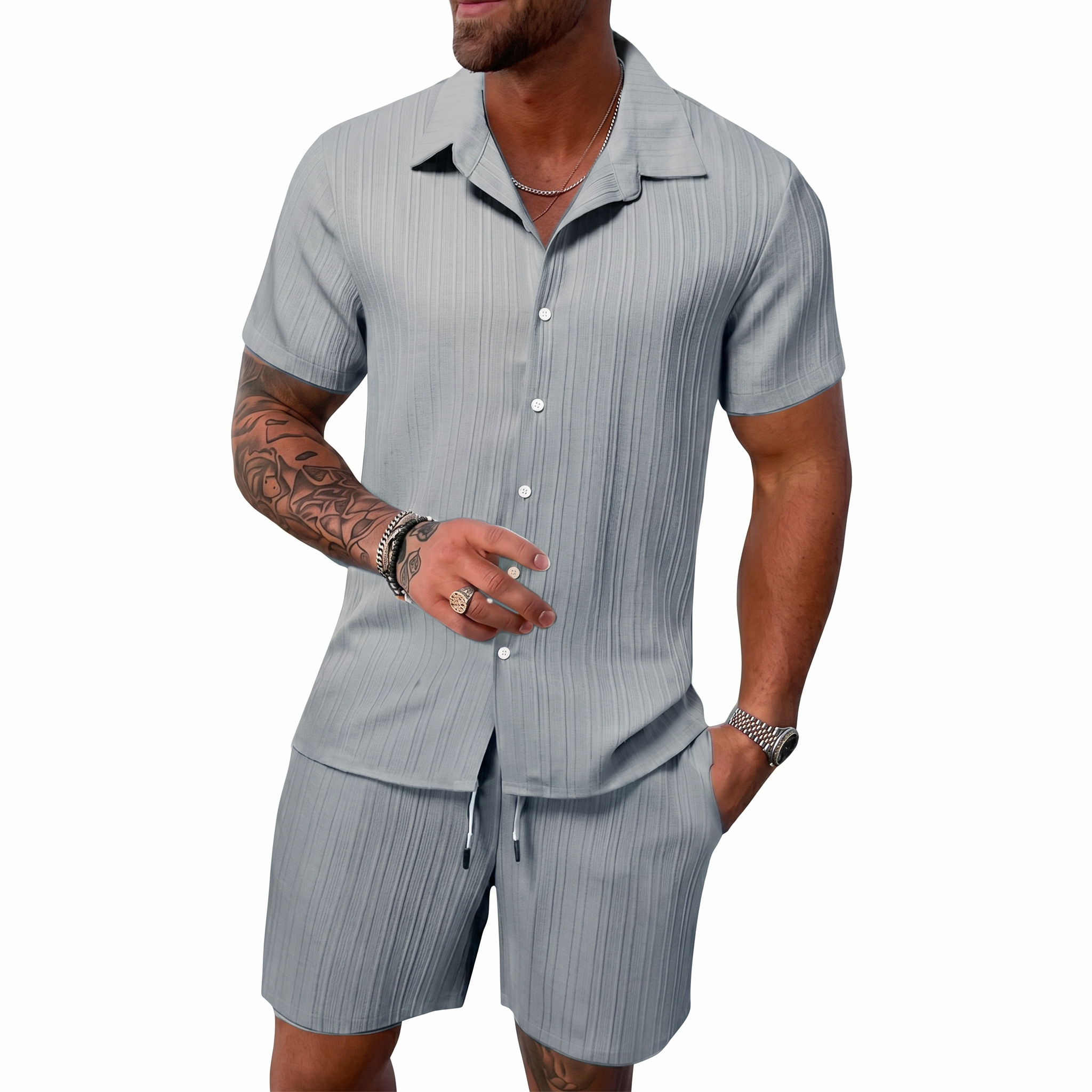 MEN’S LUXURY RESORT KNIT POLO & SHORTS SET Clean Luxury Vacation Smart Casual Outfit for Men