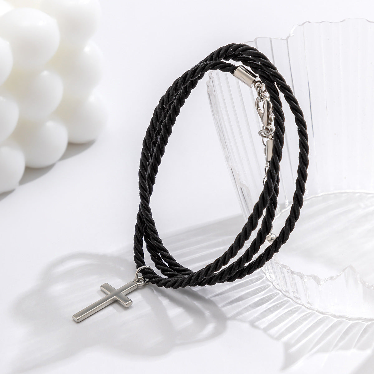 Layered Braided Rope Cross Bracelet