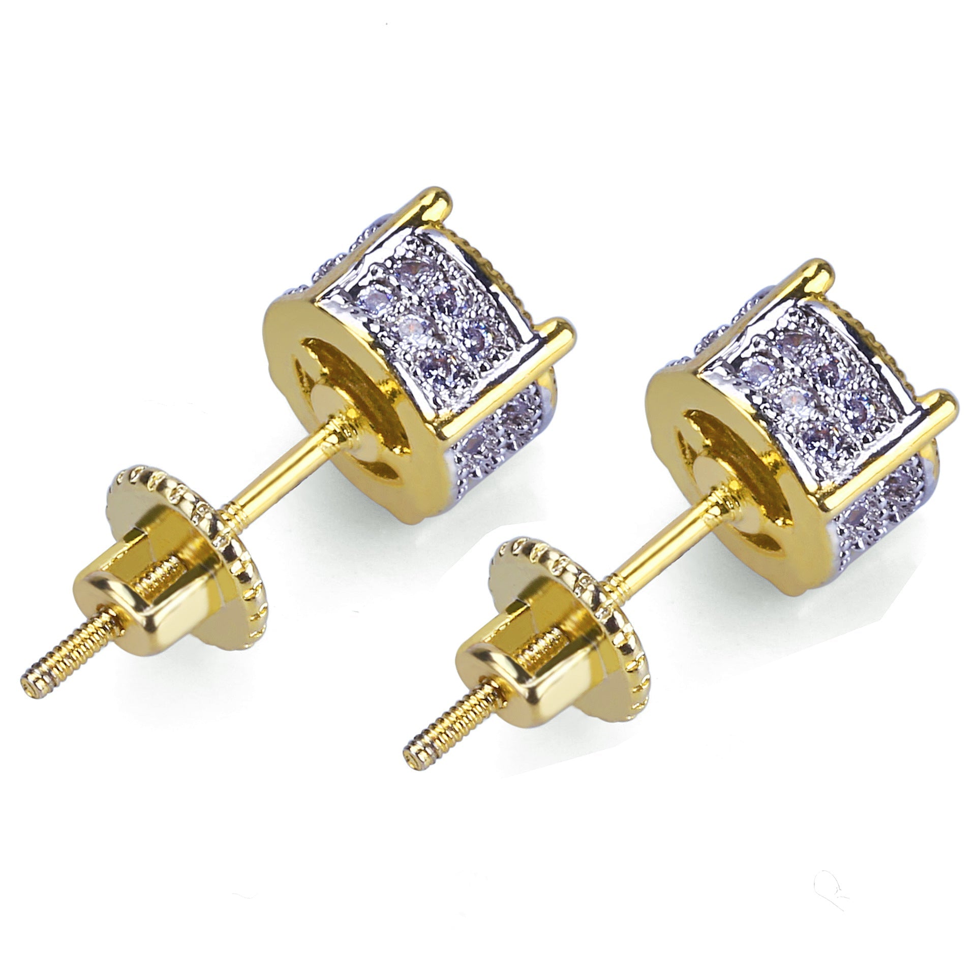 Round two-color full diamond stud earrings