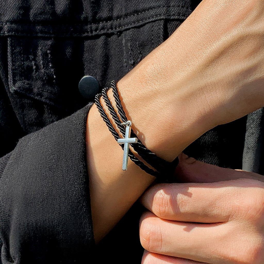 Layered Braided Rope Cross Bracelet