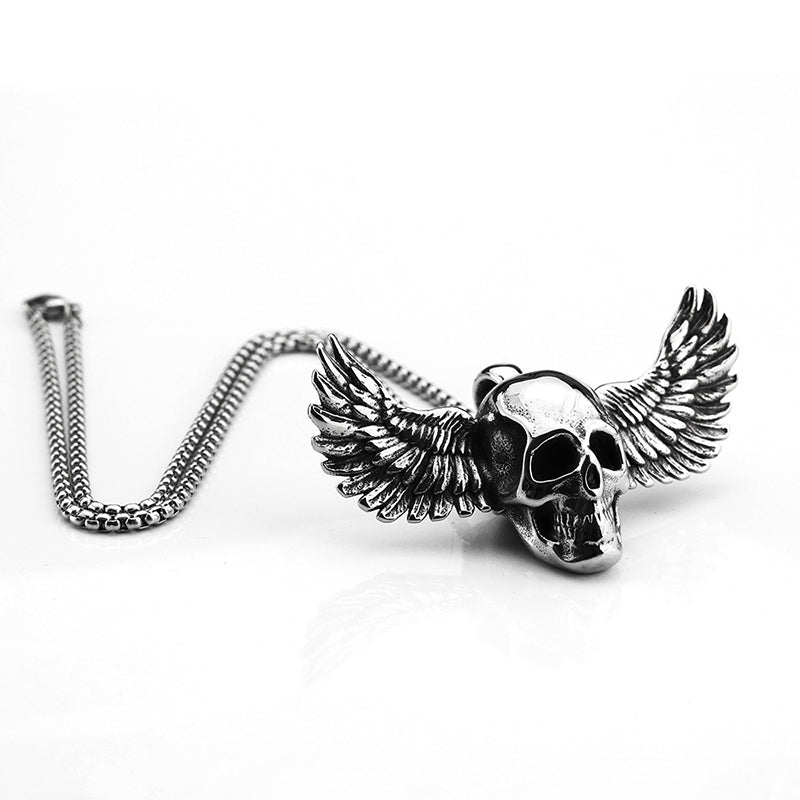 "Wings of the Dead" Skull Feather Necklace