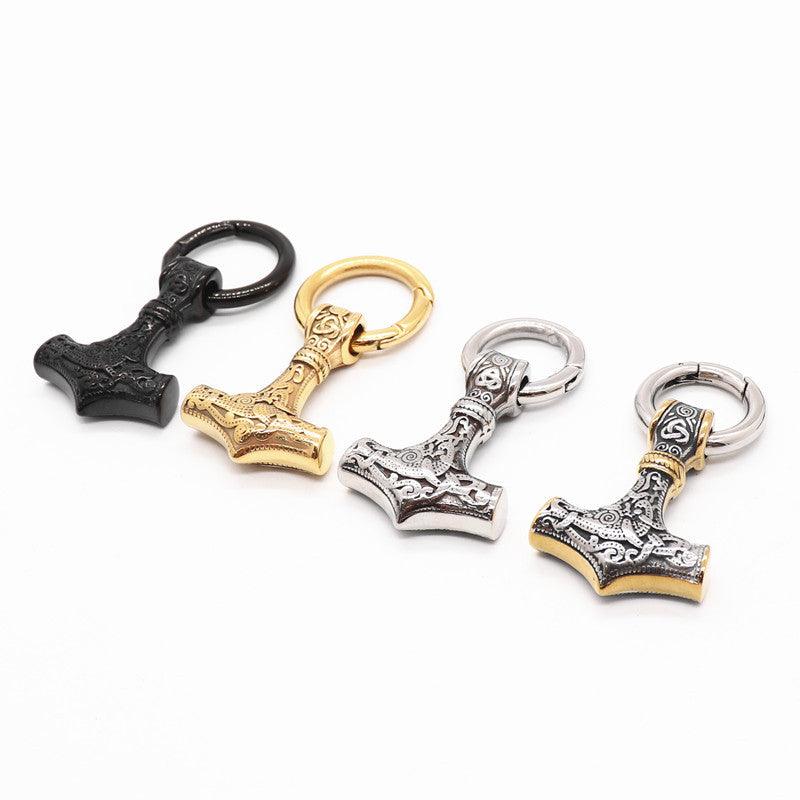 King Chain With Wolf Heads & Mjolnir Pendant