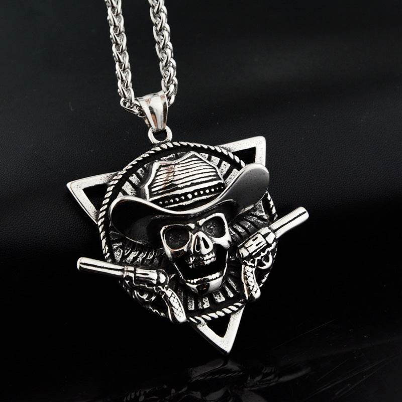 Western Cowboy Skull Double Gun Necklace