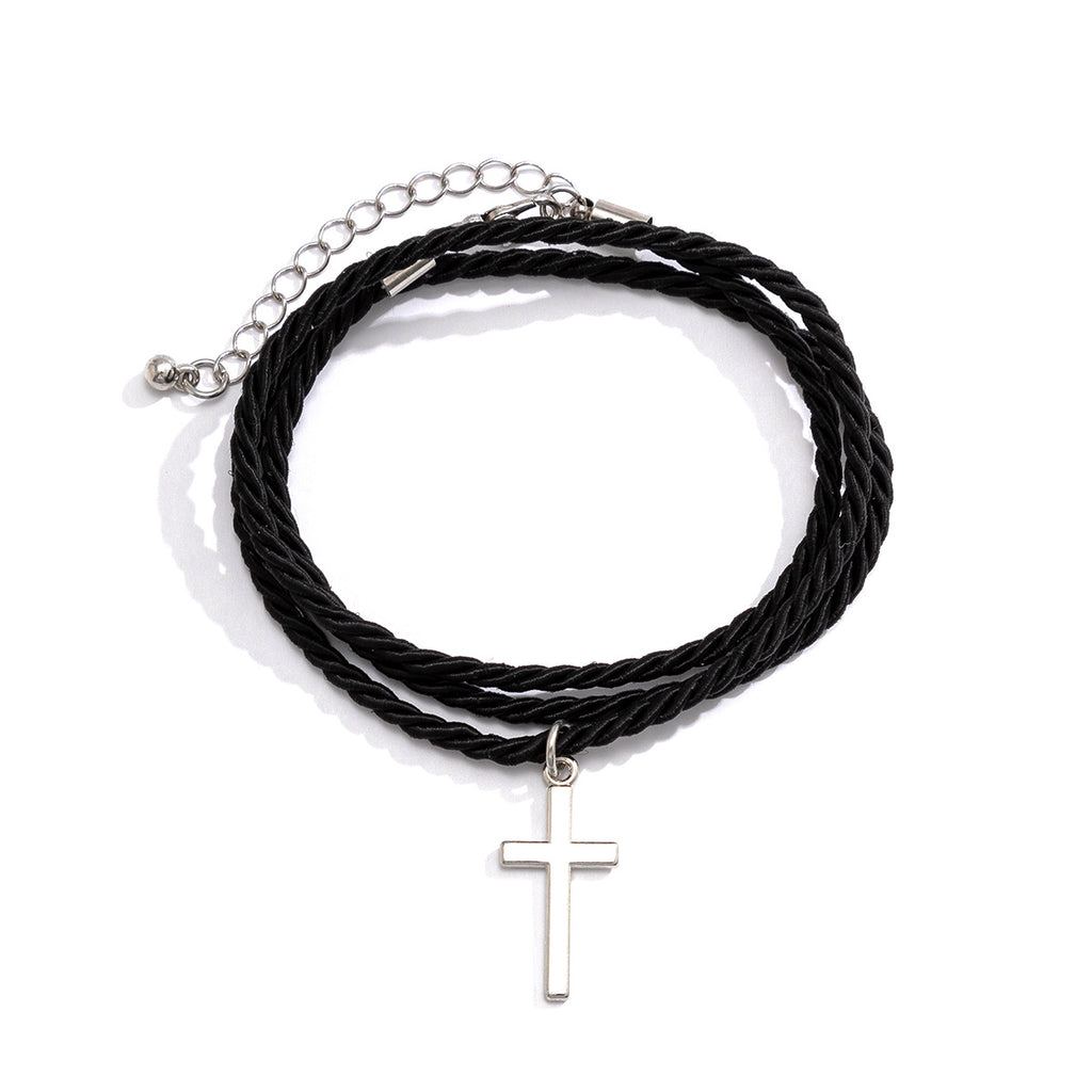 Layered Braided Rope Cross Bracelet