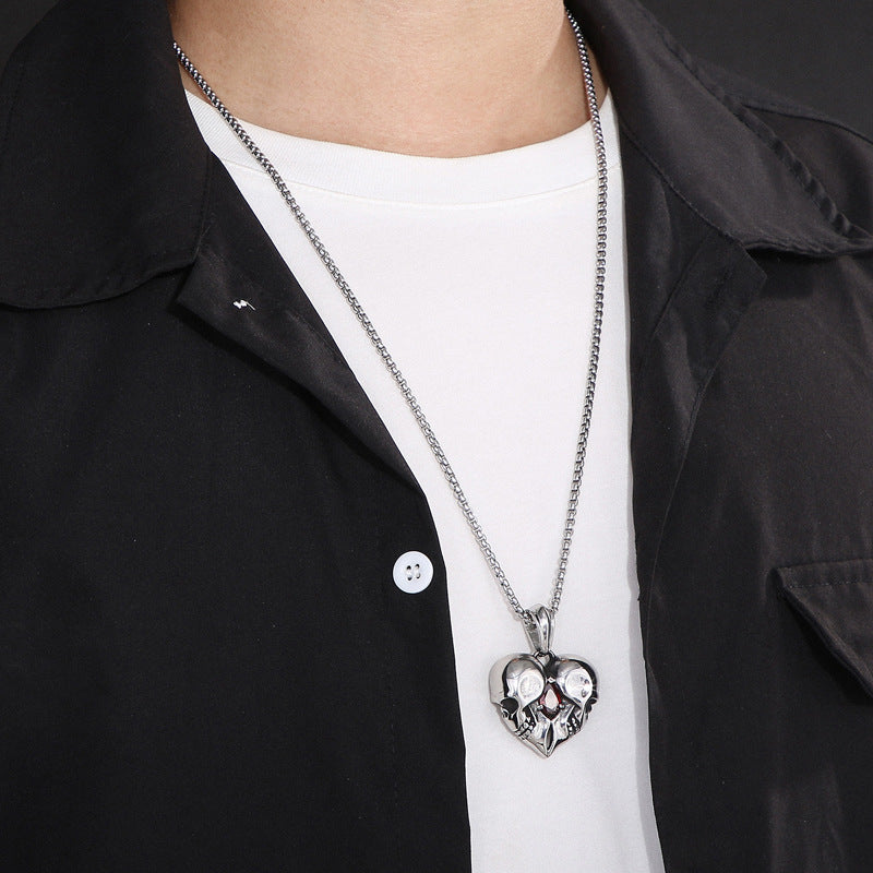 Vintage Heart Gemstone Skull Necklace