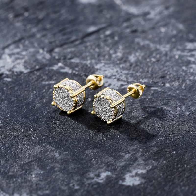 Round two-color full diamond stud earrings