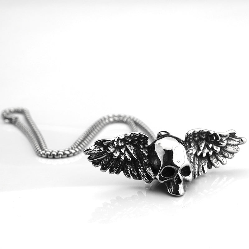 "Wings of the Dead" Skull Feather Necklace