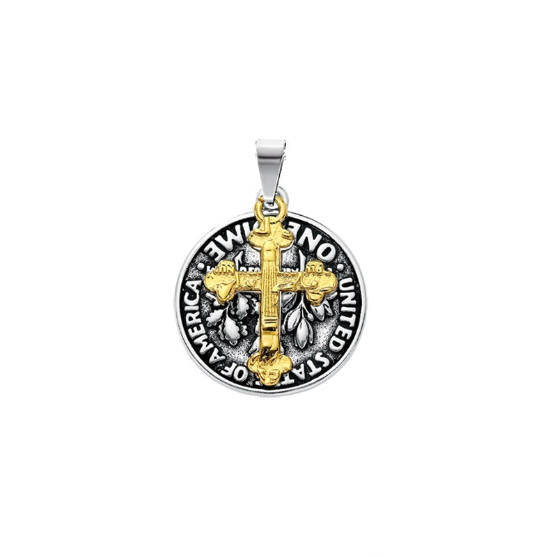 Openwork coin cross necklace