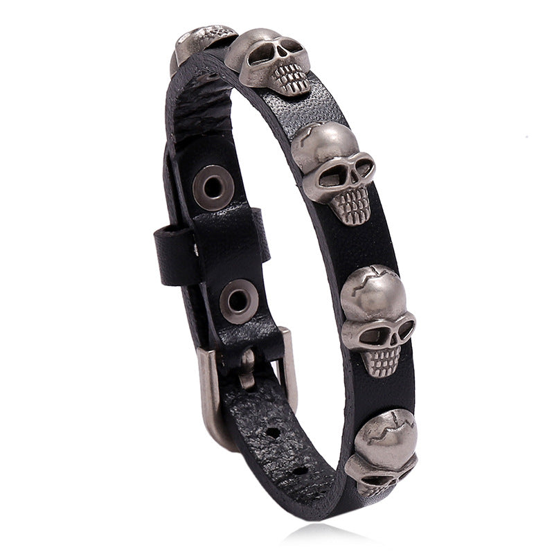 Punk style skull leather bracelet