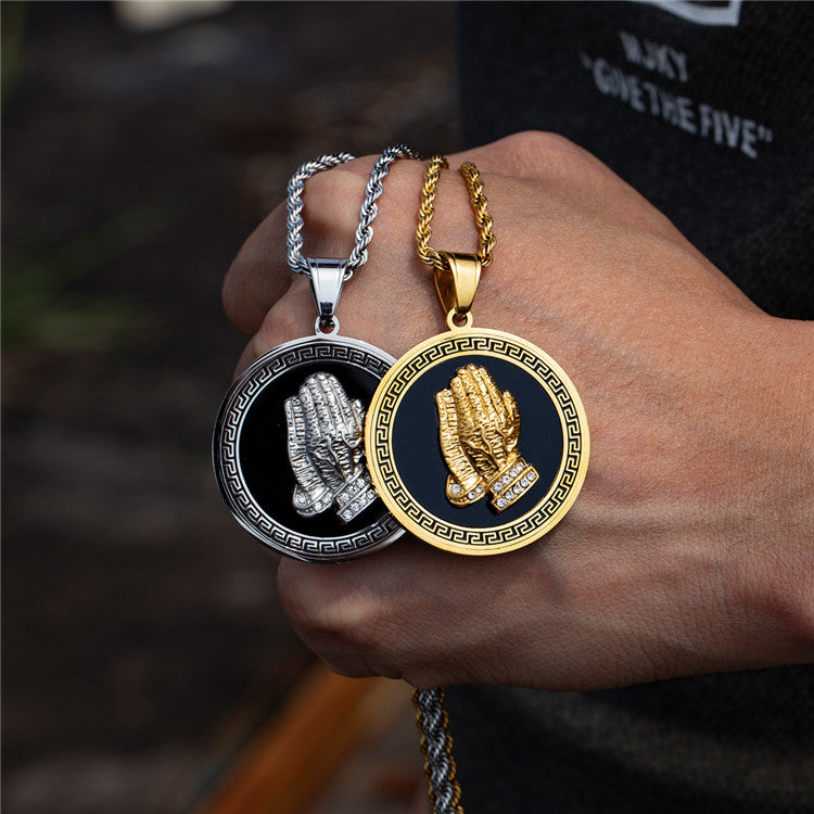 Praying Hands Medallion Necklace