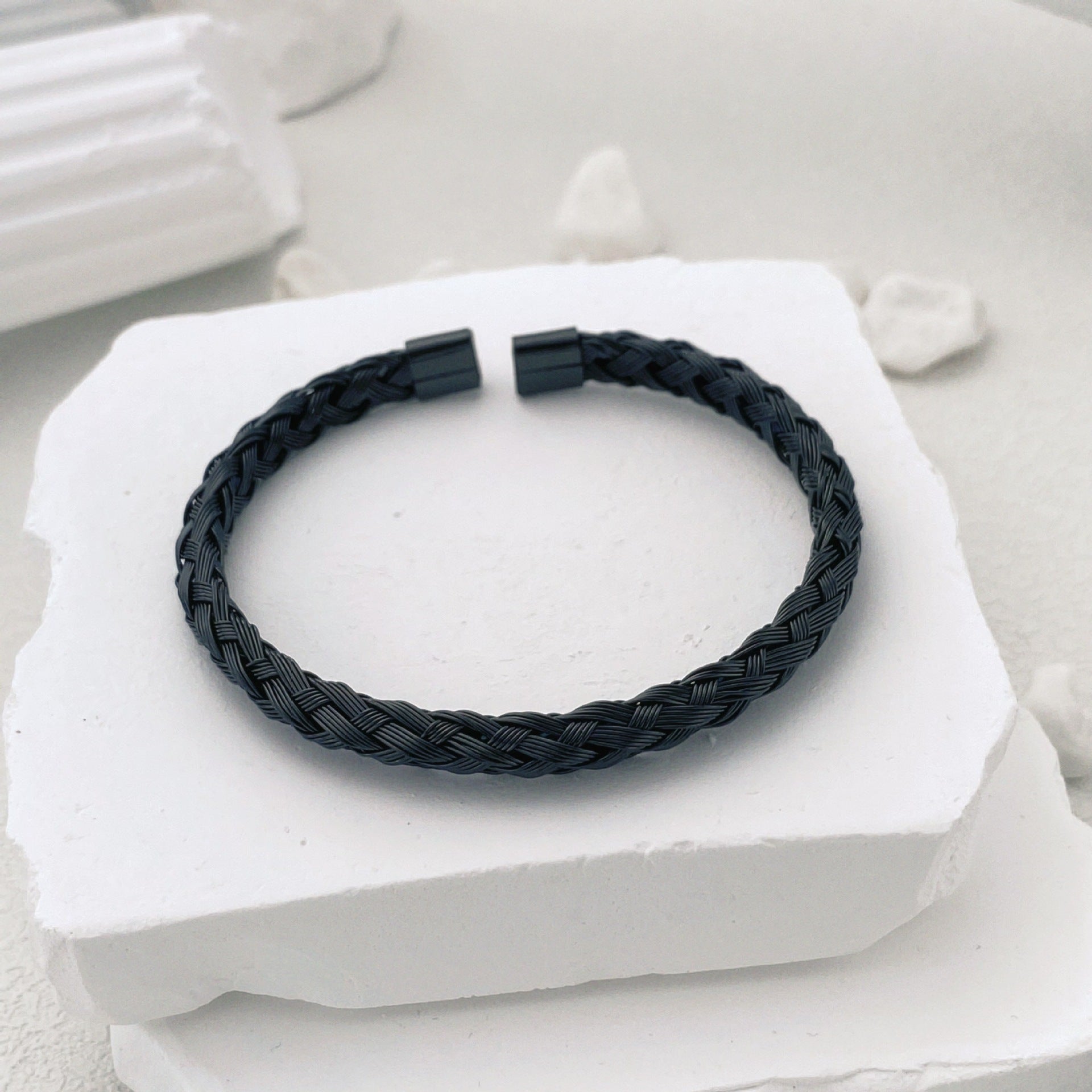 Silver braided bracelet (open)