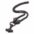 King Chain With Wolf Heads & Mjolnir Pendant