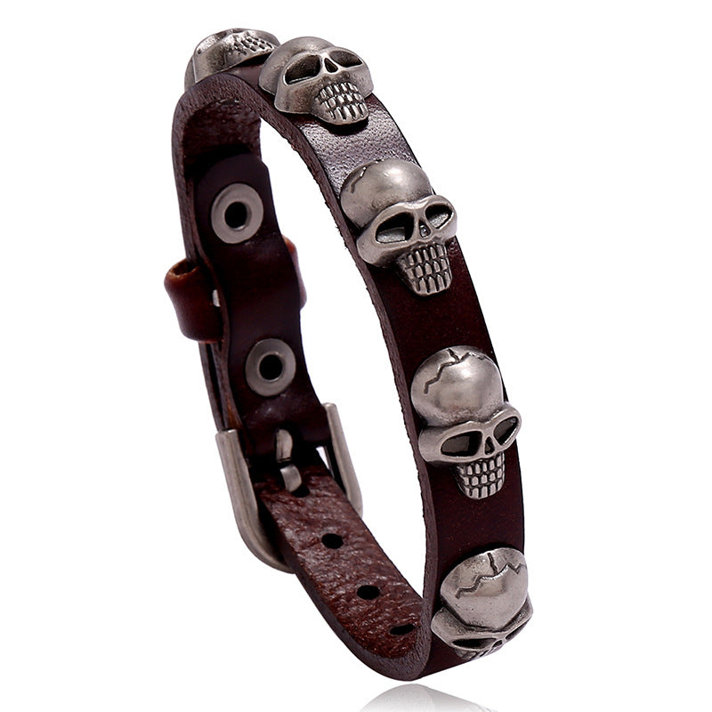 Punk style skull leather bracelet