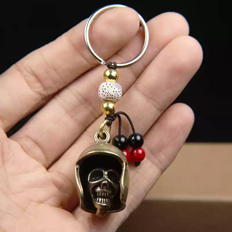 Brass skull helmet bell charm