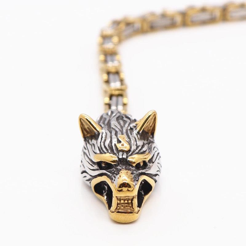 King Chain With Wolf Heads & Mjolnir Pendant
